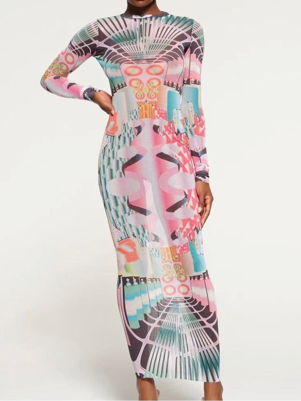 RARE Skims Summer Mesh Long Sleeve Dress Deco Train - Picture 3 of 6